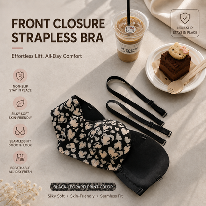 🔥  Front Closure Strapless Bra with Non-Slip Push-Up Support for Seamless All-Day Comfort