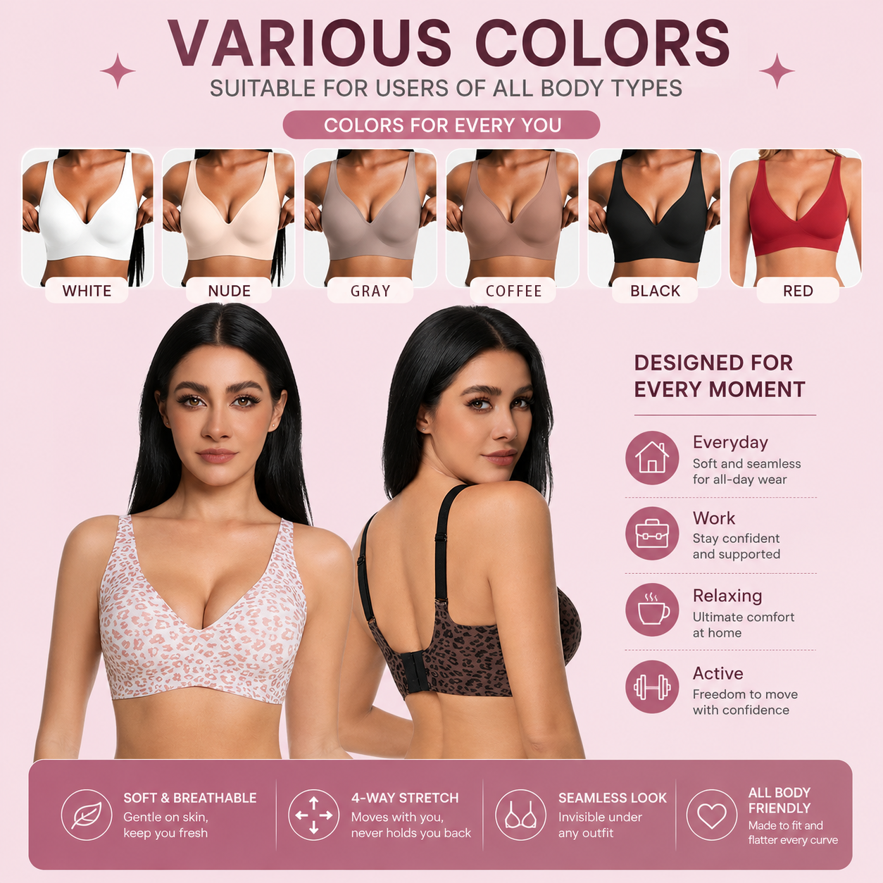 ✨ Feel Supported. Look Amazing. Wireless Deep V Bra with All-Day Comfort & Natural Lift