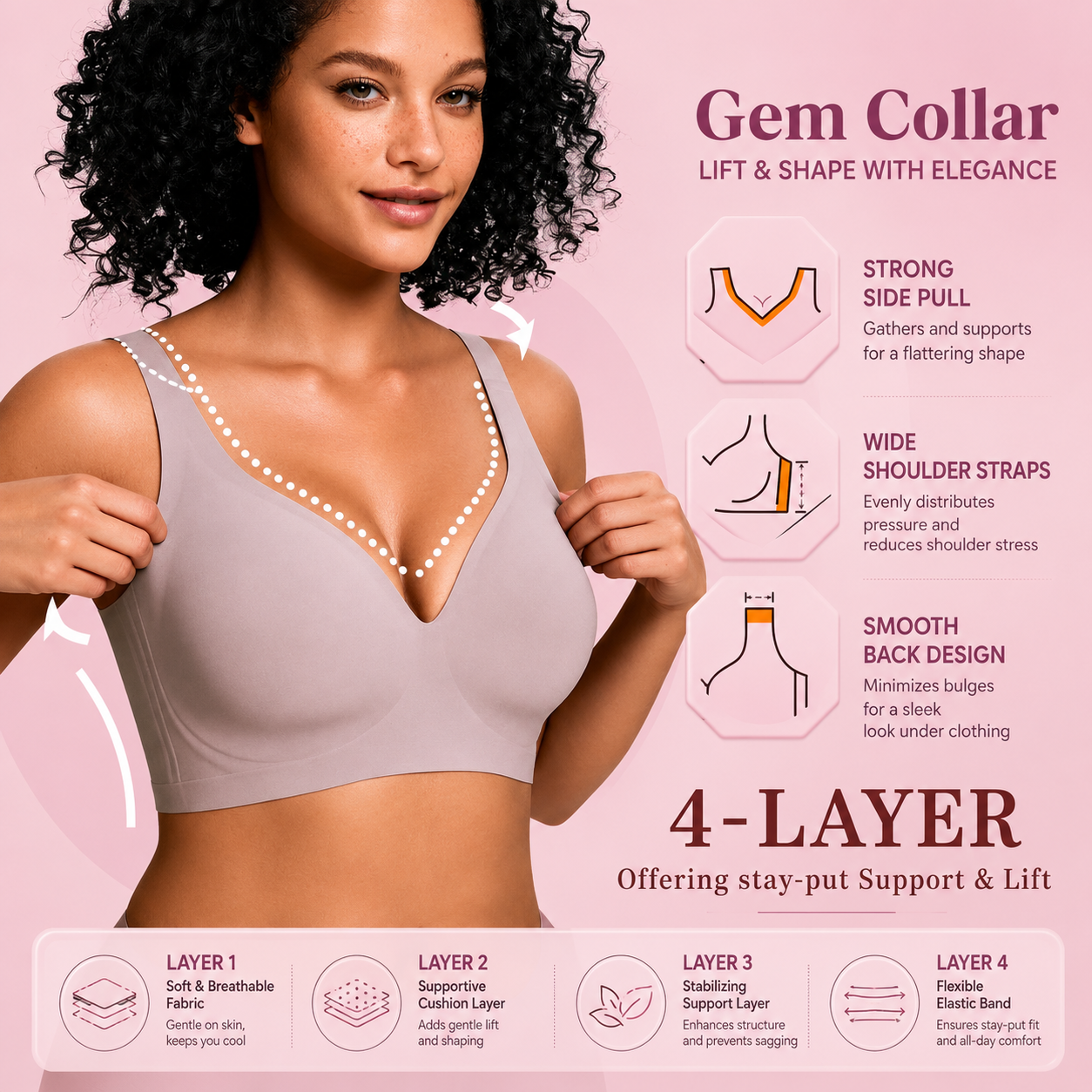 ✨ Feel Supported. Look Amazing. Wireless Deep V Bra with All-Day Comfort & Natural Lift
