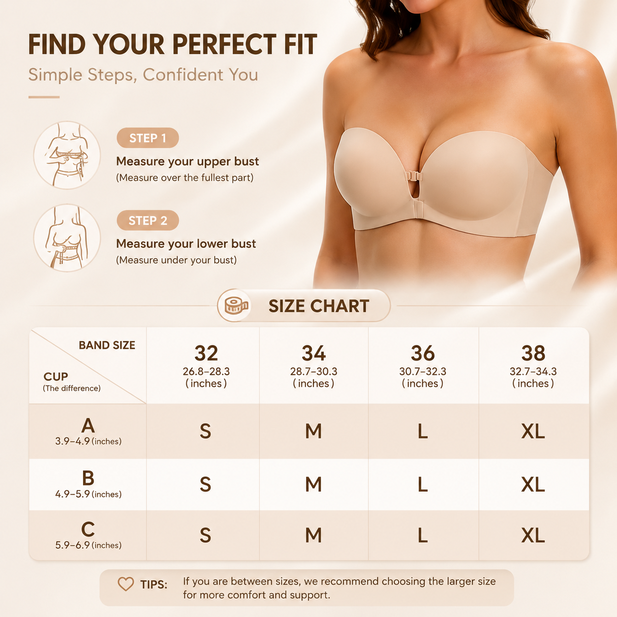 🔥  Front Closure Strapless Bra with Non-Slip Push-Up Support for Seamless All-Day Comfort